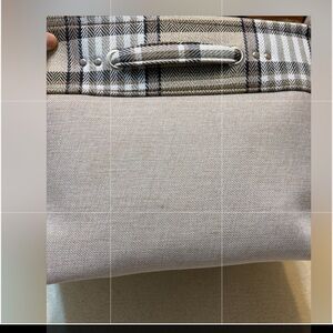 RGI Home Very Large Tan w/Brown Plaid Trim & Handles Home Decor Basket NWT